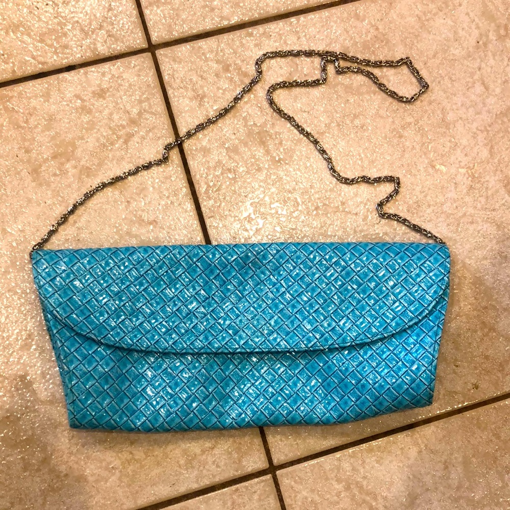 Faux Blue leather clutch